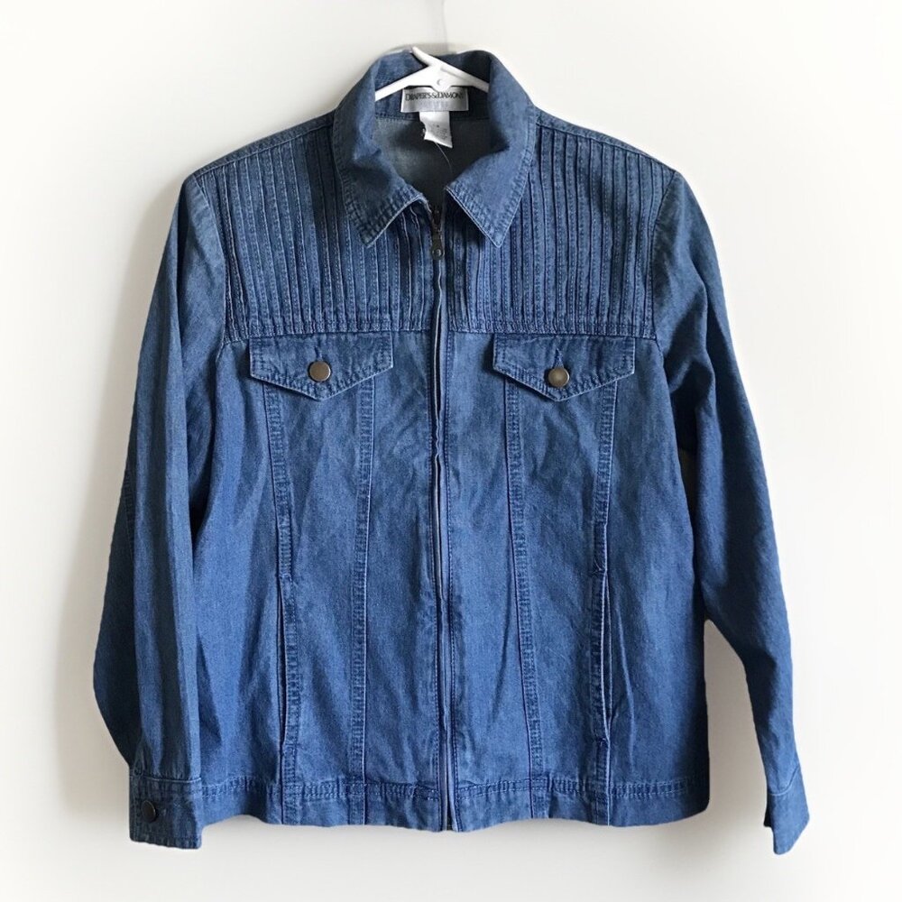 Drapers & Damons Denim Jacket Womens Size Petite Small Full Zip Pleat Details‎